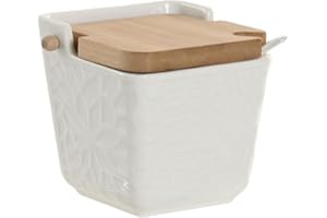 Space Home - Bocal pour Produits Alimentaires en Ceramique - Sucrier/Salière avec Couvercle - Récipient pour Aliments ou Épices - Blanc - Modèle 3
