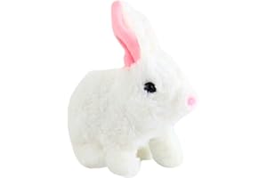 SUPER JAKES Coniglietto Di Peluche Alimentato A Batteria, Camminata Saltellante Ondeggia La Coda Di Coniglio Peluche Interattivo Ed Educativo, Peluche Interattivi Animali Domestici per Ragazze di 3-6 Ann/ragazzo
