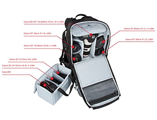 BAGSMART Sac    Dos pour Appareil Photo Reflex Accessoires Ordinateur Portable Sac    Dos Professionel pour Appareil Photo Canon Nikon Sony Panasonic Noir