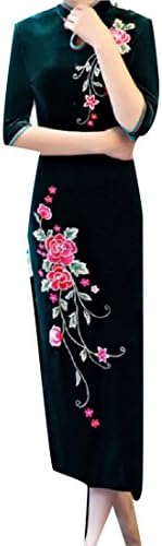 Witkeyseller Women Velvet Cut Out Embroidery Oversized Wedding Cheongsam Dress Pattern1 XS