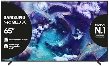 Samsung Neo QLED 8K Vision AI Smart TV 65'' QE65QN900FTXZT Mini LED, NQ8 AI Gen3 Processor, 8K AI Upscaling, Glare Free, Dolby Atmos & OTS Pro, Metal Frame Design, PACCHETTO INTRATTENIMENTO, 2025