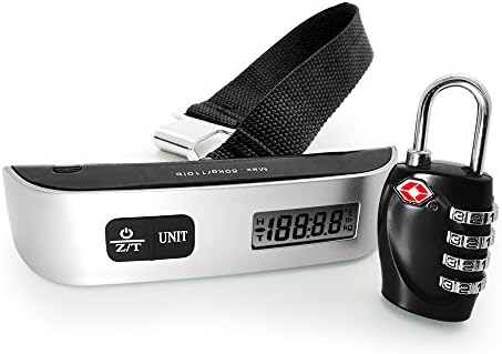 Eightnight Digital Hanging Portable Luggage Scale Rubber Paint 110/50kg Pounds Capacity with Temperature Sensor for Air Travel and TSA Suitcase Baggage Lock Black