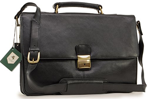 Visconti Schwarz Leder Aktentasche / Umhängetasche A4 (18074) - Größe: B: 40 H: 27 T: 11 cm