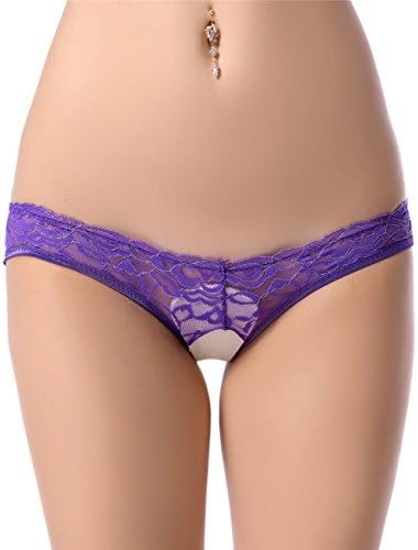Intimate Fantasies Sexy Pink Purple Lace Knickers Open Back Crotchless Size Plus 10 12 14 16 18 (Purple, 10-12)