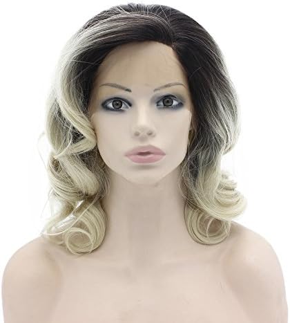 Iwona Medium Long Half Hand Tied Synthetic Lace Front Natural Dark Root Ombre Ash Blonde Lace Wig