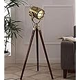 ORFORX Antique Brown Wooden Tripod Floor Lamp with 3 LED Lights (Brown, Wood, Brass)