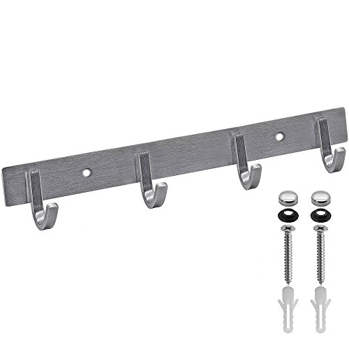 Garderobenhaken Wandhaken Haken-Leiste Kleiderhaken Edelstahl Huthaken Haken Garderobe Matt Silbern Wand-Garderobe, Modell:Modell 10 - 4 Haken