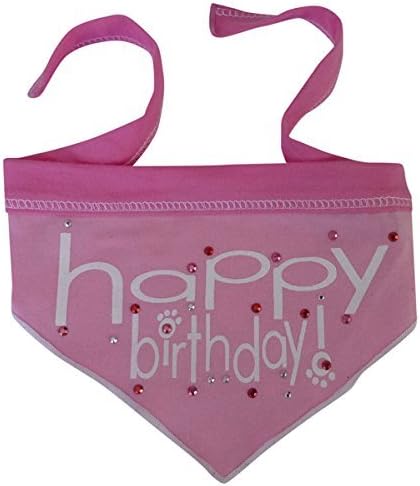 I See Spot 618386LPNK5 Happy Birthday Dog Pet Pink Scarf Bandana-Bandanas, Large