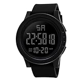 Herren Digital Sport Uhren Keepwin Outdoor wasserdichte Armbanduhr LED Licht Uhr Gummi große Anzeige Digitaluhren für Herren (Schwarz 1)