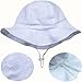 Toddler Girls White Cotton Sun Hats 50 UPF, Drawstring Adjustable, Stay-On Tie (M: 6-30m, Floppy Hat: Tiny Floret)
