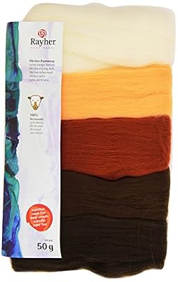 Rayher 5364900 laine mérinos très fine €“ 19 mic, 10 g x 5 coloris €“ tons bruns