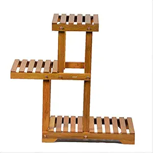 Dantawood Plant Stand Rack Indoor & Outdoor, 3 Tier Wood Plant Display Rack with Multi Shelves Size: LxWxH : 76.4 x 33.6 x 4.3 Centimeters