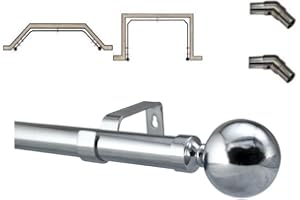 GENERIC 28mm Metal Bay Window Curtain Pole For Eyelet Curtains Polished Chrome 2.3m 3m 4m Large Osaka Finials (Polished Chrome Venice, 3m Bay Pole (3 x 1m Poles))