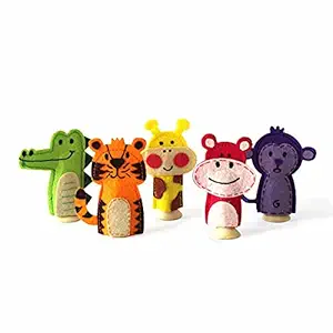 Shumee Jungle Adventure Finger Puppets Set (Age 3+ Years) | Creativity, Curiosity & Fine Motor Skills | 5 Different Animal Pegs