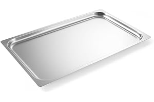 HENDI Serviertablett, Poliert mit satiniertem Rand, Servierplatte, Catering, GN 1/1, 530x325x(H)13mm, Edelstahl