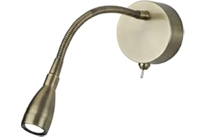 Britalia LED Antique Brass Flexible Switched Modern Reading Wall Light | 0.8W 30lm 6500k LED | IP20 | UK Approved | Bendy Stem | Toggle Switch | Bedroom Lights