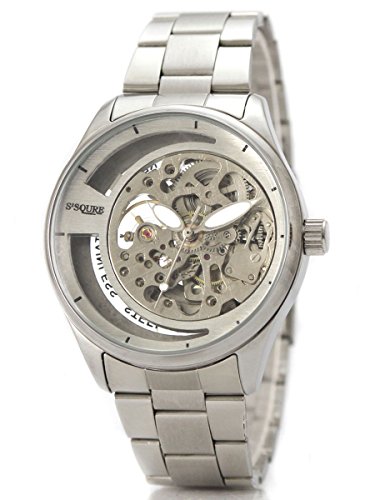 Alienwork Ssqure mechanische Automatik Armbanduhr Skelett Automatikuhr Uhr silber Metall 40017G-02 Alienwork Ssqure mechanische Automatik Armbanduhr Skelett Automatikuhr Uhr silber Metall 40017G-02