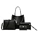 Produktbild REALIKE Damen 4 In 1 Handtasche Set Geldbeutel PU Leder Umhängetasche Litchi Schultertasche Kette Henkeltaschen Mode Messenger Tasche Sportbeutel Reisetaschen Brieftasche (Schwarz, M)
