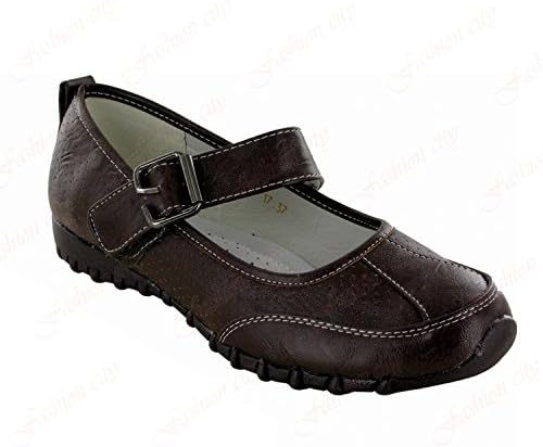 Adele Ladies Comfortable Flat School Pumps Ballerina Light Walk Shoe Sandals 3-8 (UK:{5}, Brown)