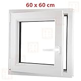 Kunststofffenster  60x60 cm (600x600 mm)  weiß  Dreh-Kipp-Fenster  links  6 Kammern