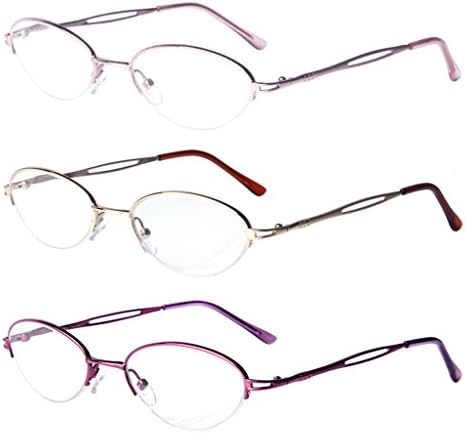 LianSan Metal Reading Glasses Women Reading Eyeglasses Half Frame Readers Glasses L731 (3.00, 3pairs)