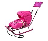 Schlitten DeLux Unbekannt Schlitten Delux mit Lehne,Fußsack,Verstellbarer Schiebestange,Verdeck,Viele Farben (pink-pink)