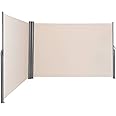 TANGZON Retractable Side Awning, Aluminum Outdoor Privacy Screen Fence with Convenient Handle, Garden Blind Privacy Divider Wind Breaker for Patio Balcony Terrace (600 x 180cm, Beige)