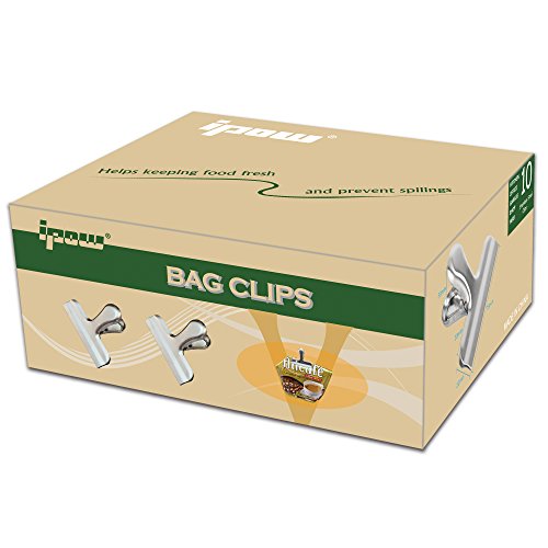 Ipow 10 Stück große Metall Clips Tüten Verschlussclips Brief Klammern aus rostfreiem Edelstahl, Starke Federkraft, 76mm Breite. - 7