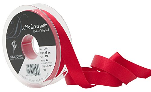 Berisfords Double FACE Poly Satin Ribbon, Red, 15 mm
