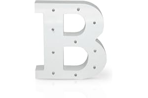 K AKTUAL Letra B en Madera Blanca Iluminada con 10 Luces LED - Decoración e Iluminación de Escaparates o Espacios - Ideal para Apoyar o Colgar - Funciona con Pilas AAA - Altura 15 cm - Aktual