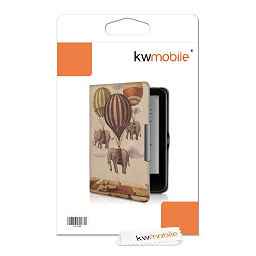 kwmobile Hülle für Tolino Vision 1 / 2 / 3 / 4 HD – Flipcover Case eReader Schutzhülle – Bookstyle Klapphülle Fliegende Elefanten Design Beige - 6