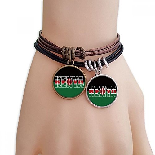 DIYthinker Womens Kenya Country Flag Name Bracelet Double Leather Rope Wristband Couple Set