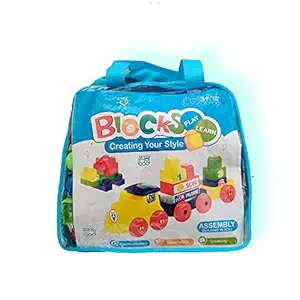 GREEN RAY Multi Colored 50 PCs Mega Jumbo Building Blocks for Kids - Blocks Game for 3 Years Old Girls & Boys, Including Wheels ,Train Engine Best Gift for Kids Toy