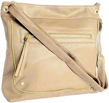 New Ladies Womens Faux Leather Crossbody Shoulder Bag Handbag Girls Large School Bag Owl Butterfly PolkaDot Horse Dragonfly Design HB-2478 (Faux Leather Sand)