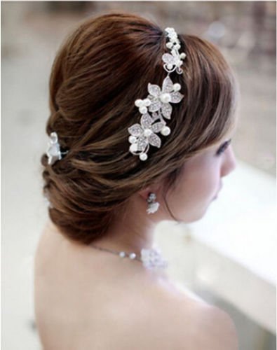 Interesting® Damen Braut Hochzeit Blume zarte Perlen Schönheit Crystal Chic Stirnband Clip Kamm Haarschmuck - 2
