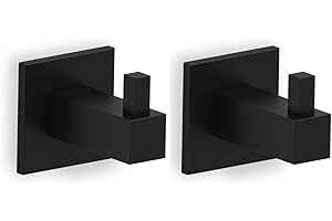 Kon-fort Home Colgador Toalla Baño 2 Unidades Cuadrado con Tornillo, Diseño Acero Inoxidable AISI 304, Negro Mate.