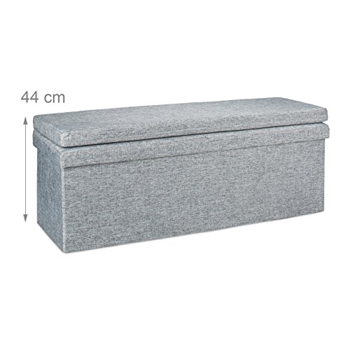 Relaxdays Faltbarer Sitzhocker mit Lehne XL HBT 73 x 114 x 38 cm stabiler Sitzcube als Fußablage Sitzbank und Sitzwürfel aus Leinen als Aufbewahrungsbox mit Stauraum mit Deckel für Wohnraum, grau - 6