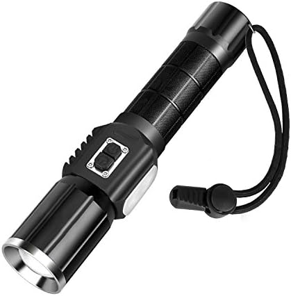 USB Rechargeable Torch CREE XML T6 Adjustable Focus Tactical Flashlight with Side Light and 7 Modes ，1x Rechargeable Li-ion 18650 Battery Included