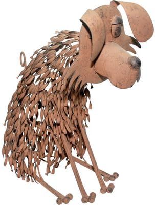 Metal SITTING DOG Sculpture / Statue / Figure / Ornament WITH Wobble Head &amp; Tail - Indoor / Outdoor Dog Figure - 42cm