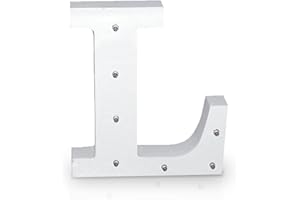 K AKTUAL Letra L en Madera Blanca Iluminada con 7 Luces LED - Decoración e Iluminación de Escaparates o Espacios - Ideal para Apoyar o Colgar - Funciona con Pilas AAA - Altura 15 cm - Aktual