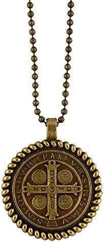 St. Benedict Gold tone Medal - Patron saint against Evil - Medal on Ball Pendant