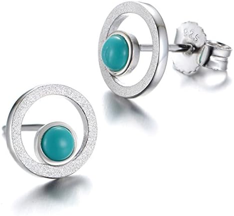 GW 925 Sterling Silver Turquoise Stud Earrings fit for Women/Girls in Simple Design