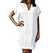 Produktbild Yvelands Damen T-Shirt Kleid Lose Baumwolle und Leinen Solide Kurzarm V-Ausschnitt Minikleid(Weiß,M)