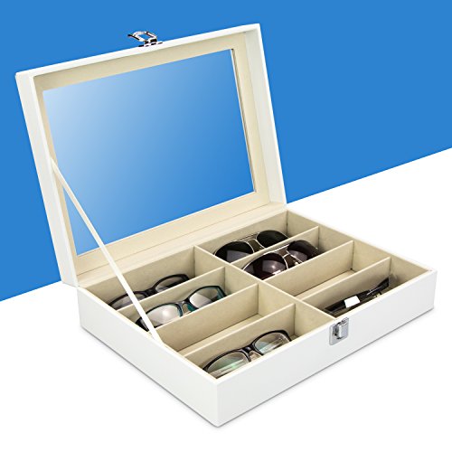 Brillenbox zur Aufbewahrung von 8 Brillen – Weiß 34 x 25 x 8 cm – Sonnenbrillen Präsentation Brillendisplay – VENKON - 3