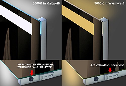 Lux Aqua Design Badezimmerspiegel mit Kalt/Warmlicht wählbar sowie Steckdose. 60×70 cm - 4