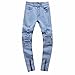 Produktbild Jeans Herren,Binggong Männer zerrissen Slim Fit Motorrad Vintage Denim Jeans Hiphop Streetwear Hosen Mode Design Super bequem Leichte Frühling Hose hochwertiger (Blau, 34)
