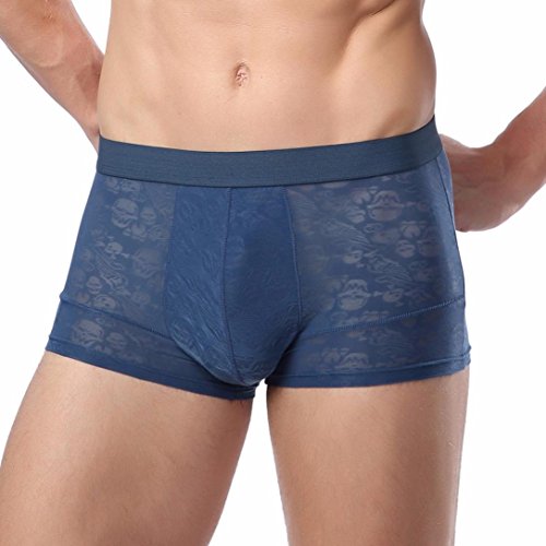 Oyedens Boxer Homme Transparent Mode Homme Boxer Caleçons Shorts Respirant Dentelle Creuse Mince sous-vêtements Sexy Mémoires Culottes Slips de Poche Shorts Boxer (Bleu Foncé, XXL)