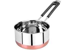 HMAA Copper Bottom Stainless Steel Flat Base Sauce Pan, Milk Pan, Tapeli Patila, Sauce Pot Cookware Set Tea Maker Water Boiling with Handle Perfect for Kitchen (Copper 2 Litre)
