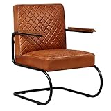 vidaXL Fauteuil Cuir Véritable Marron Clair Chaise Bureau Salon Décor Maison