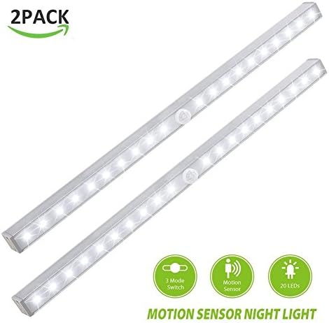 Derlson Wireless LED Motion Sensor light bar for Closet, Cabinet , Stairs, Hallway, Garage. - （2 Pack,Battery Operated ）